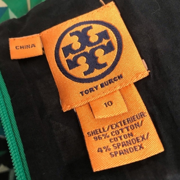 Tory Burch Green Dress Geometric Sheath Belt Pockets Sleeves Size 10 - Picture 7 of 7